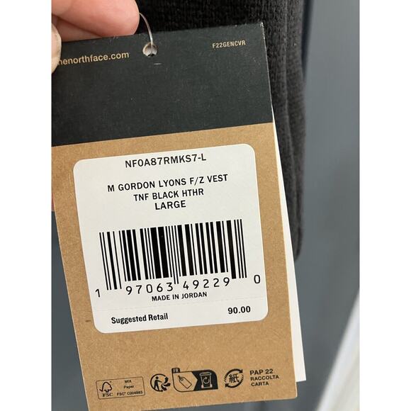 The North Face Gordon Lyons Vest Jacket Full Zip Heather Black Men Sz L NWT - Picture 4 of 6